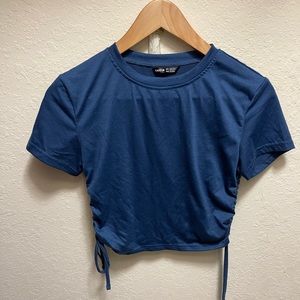 Blue ruched crop top